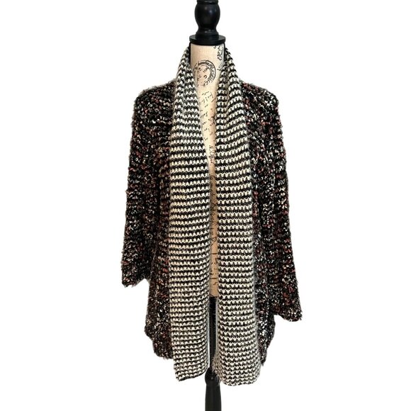 Ethereal By Paper Crane Black/Multi Color Open Soft Eyelash Speckle Cardigan M - Picture 1 of 7